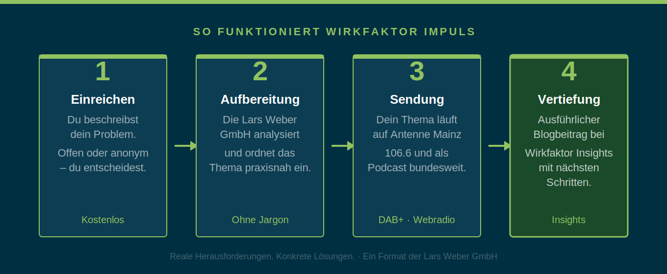Wirkfaktor Impuls Ablauf Wirkfaktor Impuls Ablauf – Einreichen, Aufbereitung, Sendung, Vertiefung